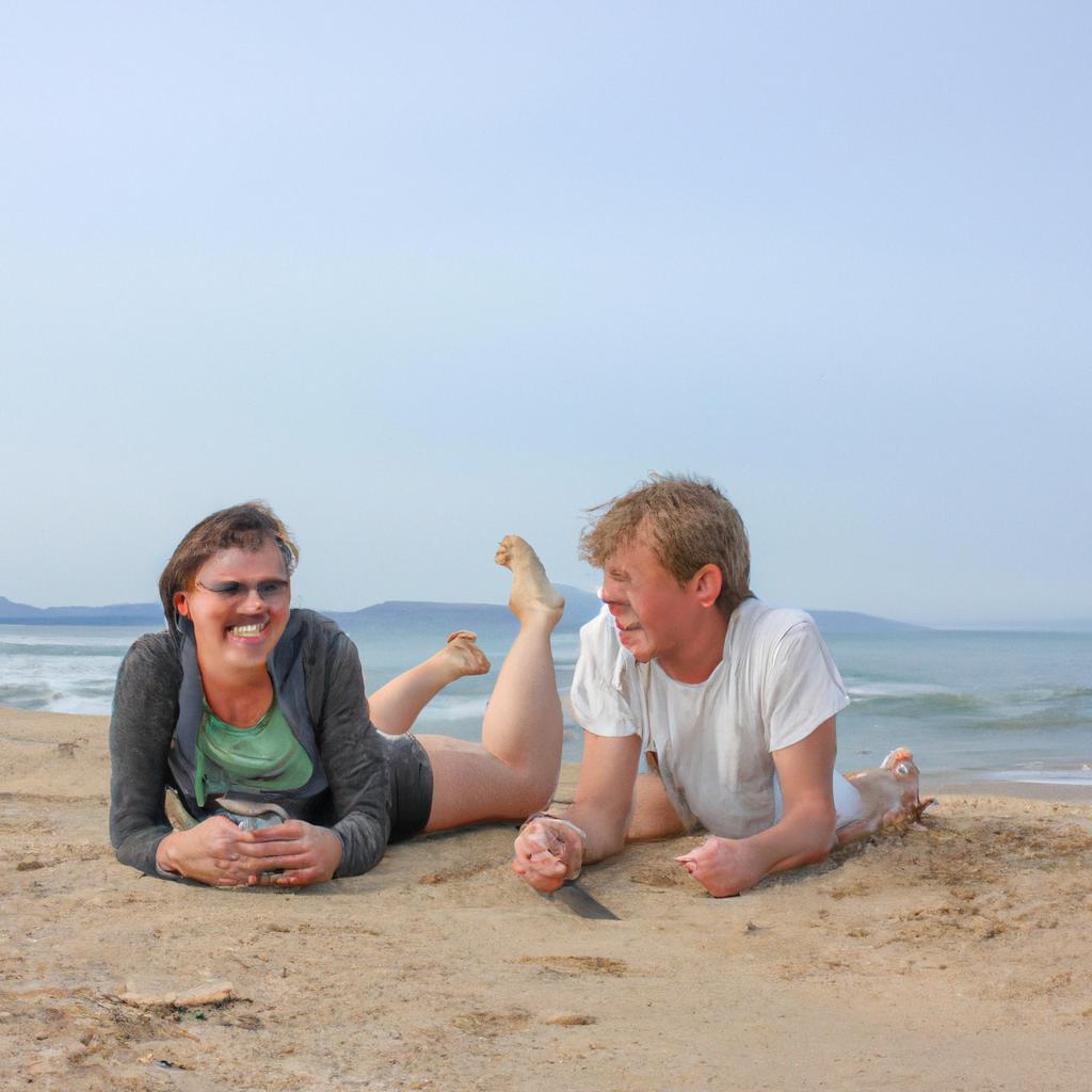Man and woman relaxing on beach