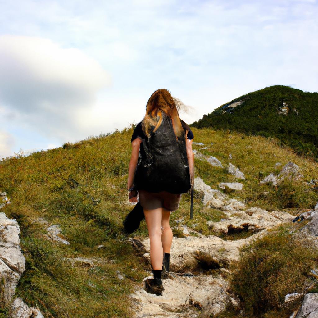 Woman hiking in mountain landscape